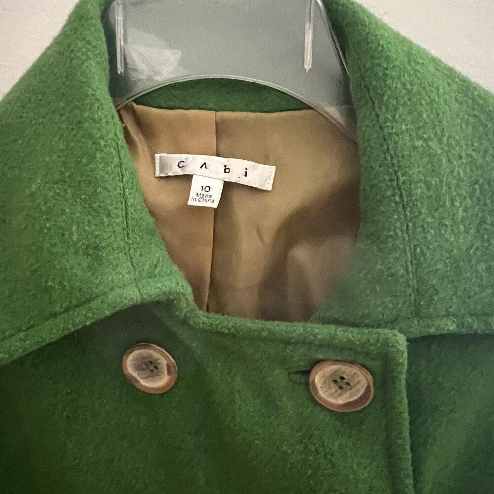 CAbi Green Wool Blend Peacoat Size 10 | Vintage Style Cropped Jacket - Picture 3 of 6